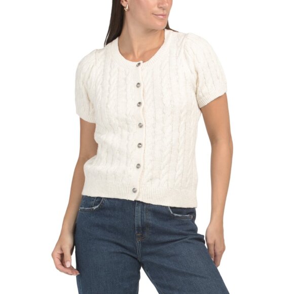 LUCKY BRAND Cannoli Cream Short Sleeve Cable Knit Cardigan - Picture 1 of 2